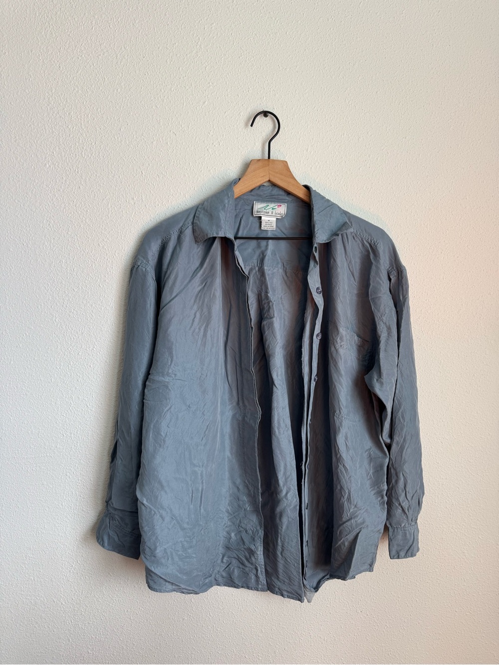 100% Silk Blue Button-Up Blouse